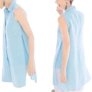 Chicos linen Baby Blue Coastal Side Slit Tunic Top Size XS